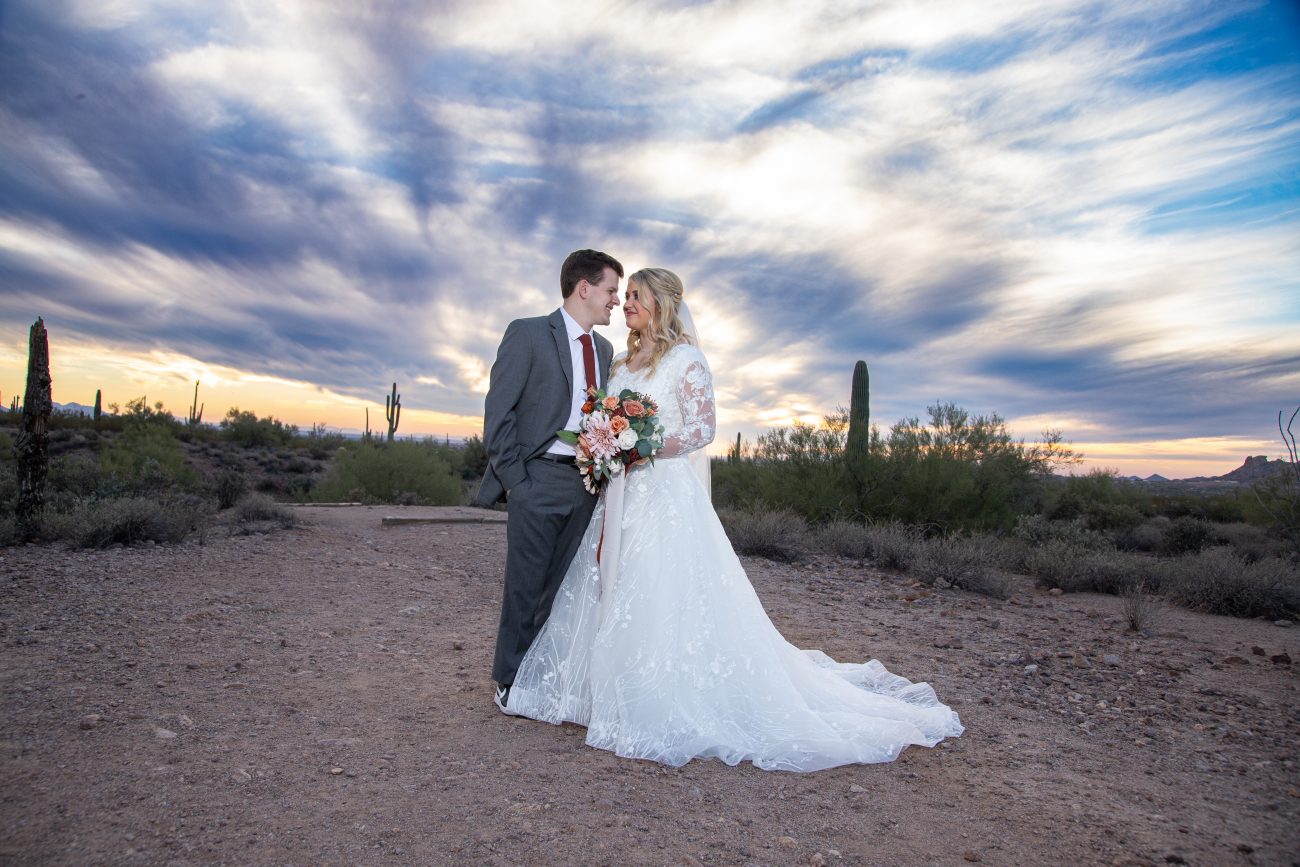 Blue sky sunset LDS wedding photographer