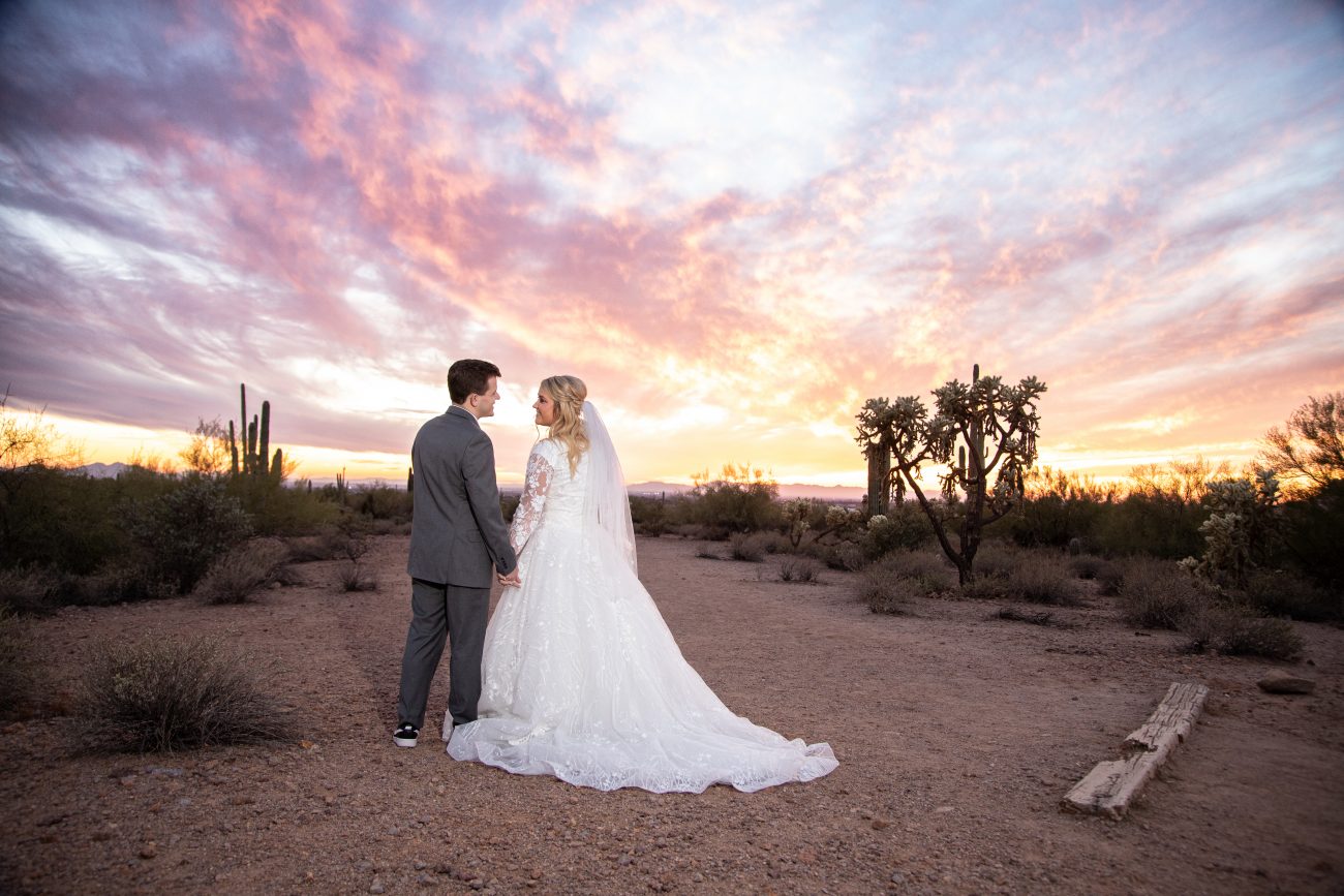Mormon Wedding Photos. Bride and groom at sunset