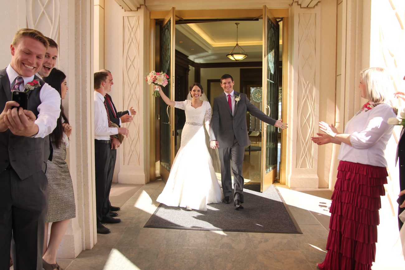 Exit from Gilbert Temple with bride and groom