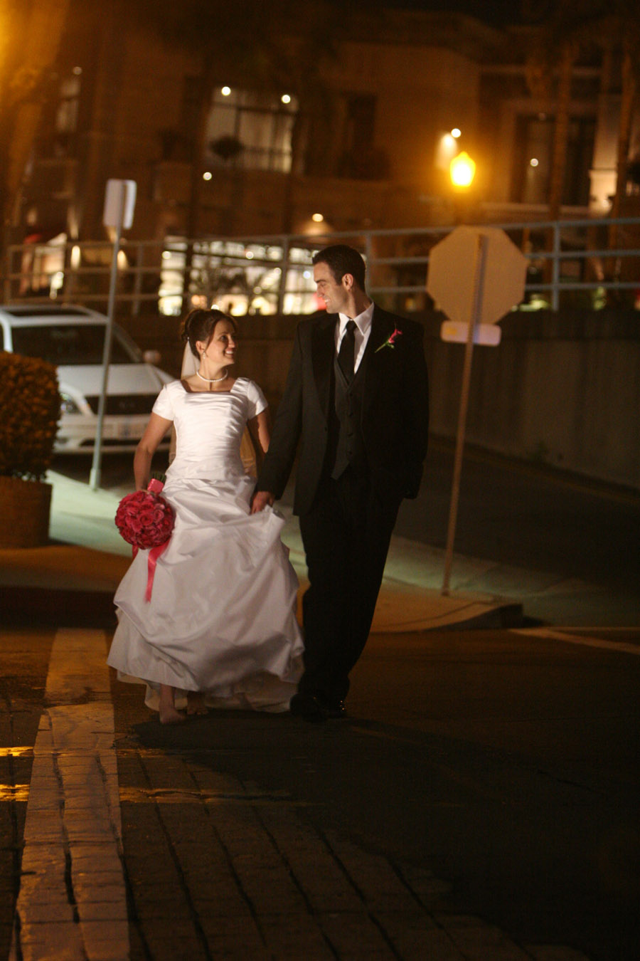 Bride and Groom on street in San Diego