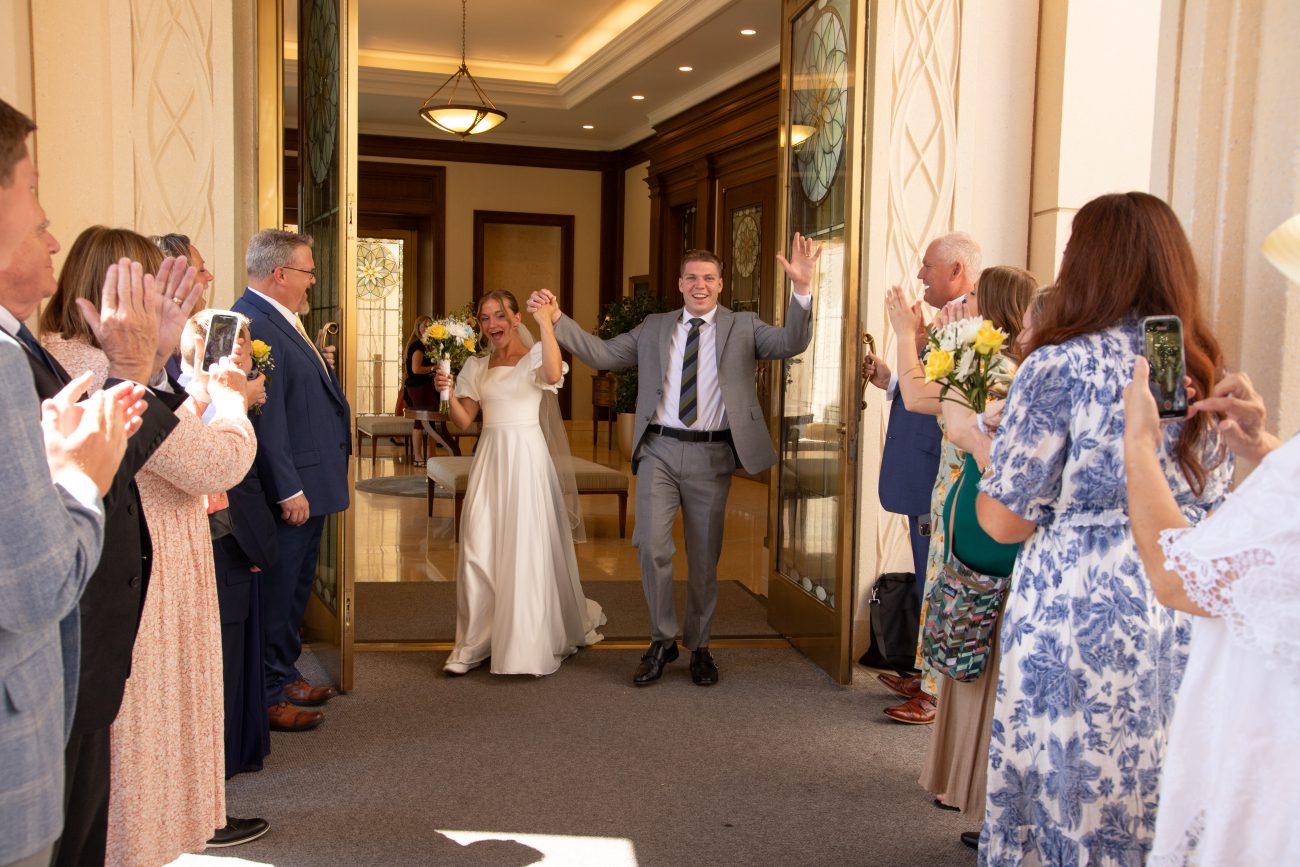 Gilbert Temple Bride and Groom exit from Temple photo