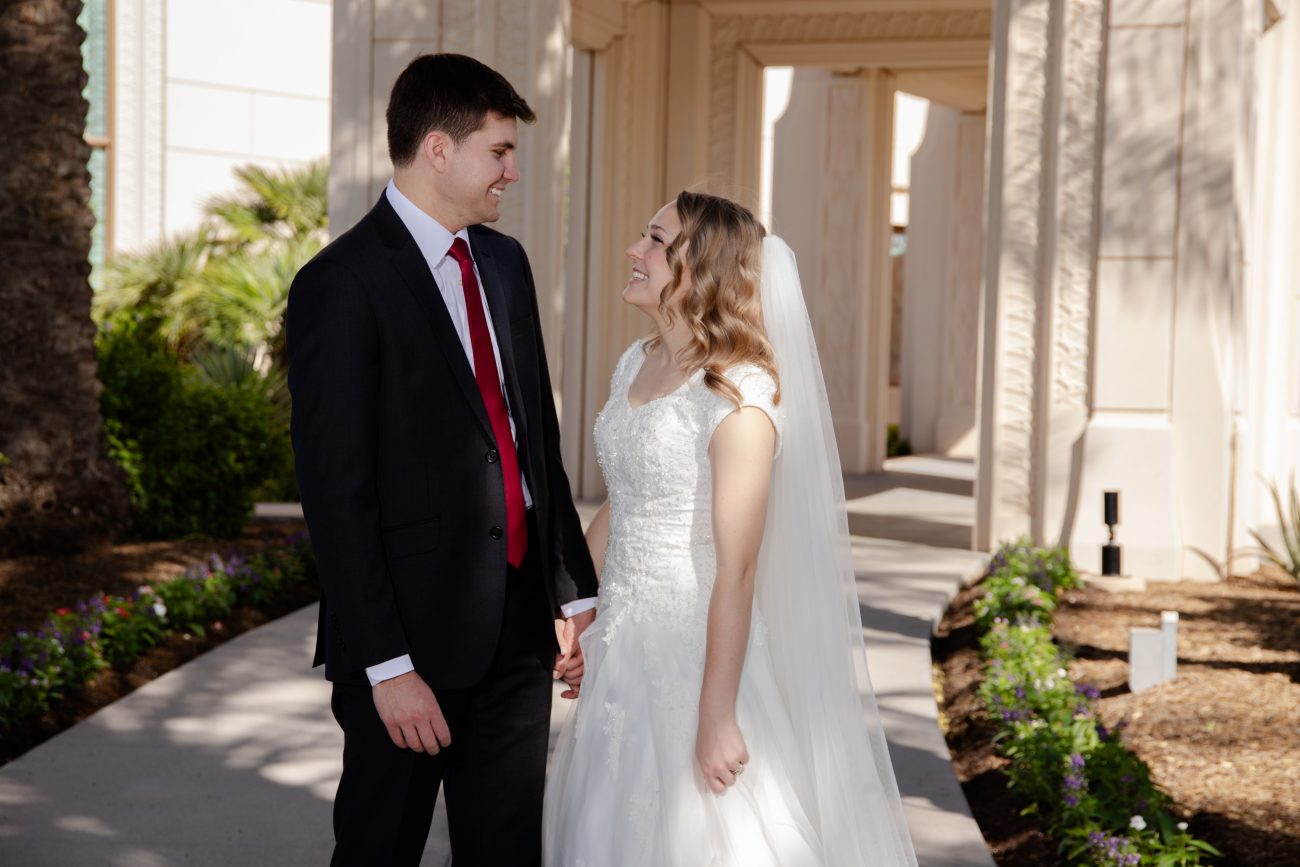 Bride and groom at Gilbert Temple before sealing