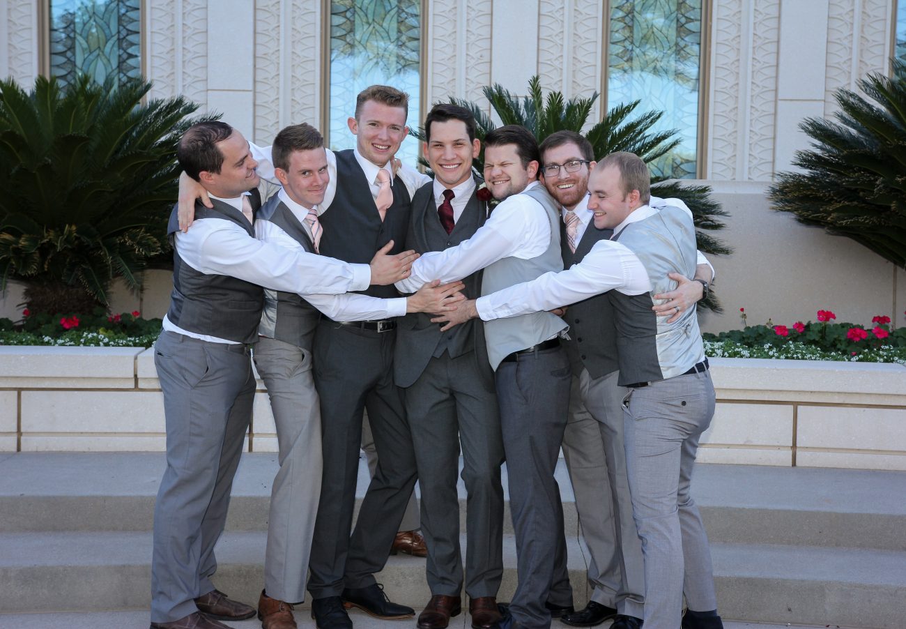 Groom with groomsmen at the Gilbert Arizona Temple.