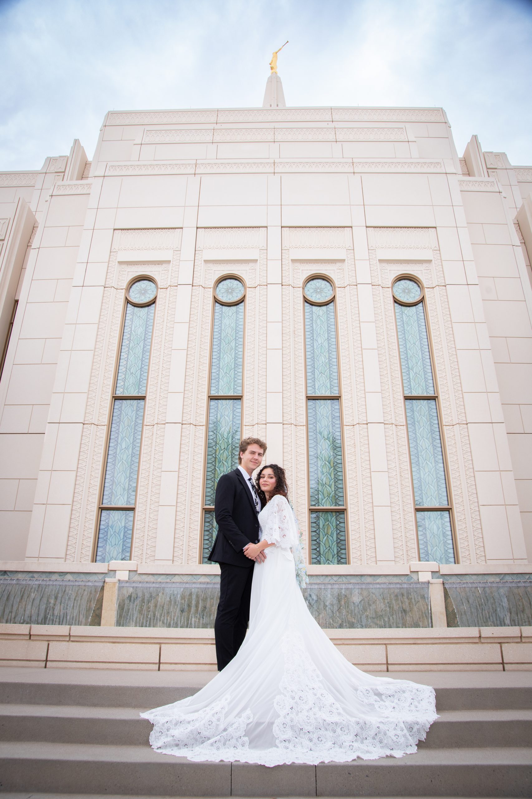Gilbert Temple wedding with bride and groom on temple steps