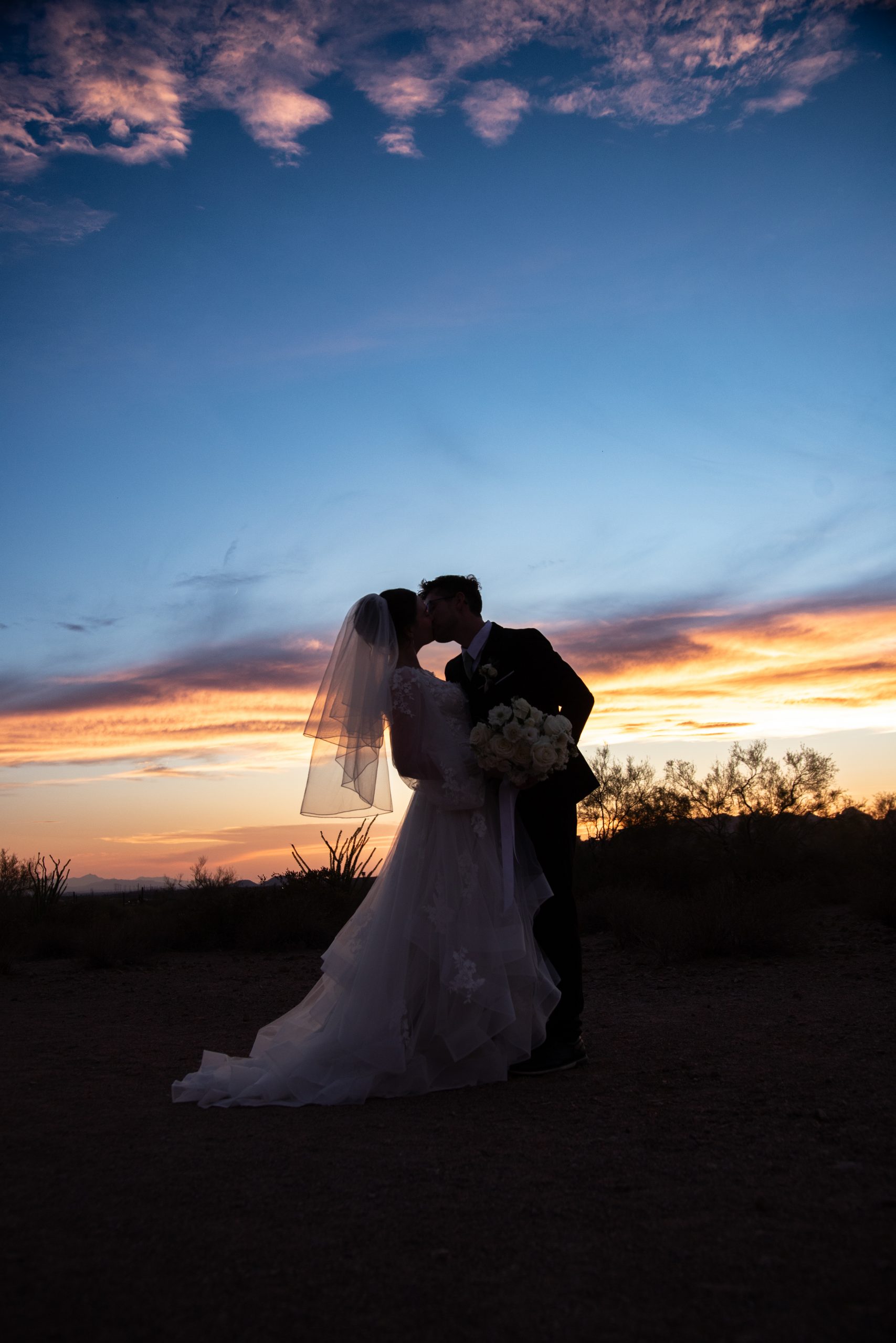 Mormon bride and groom sunset photo in Arizona