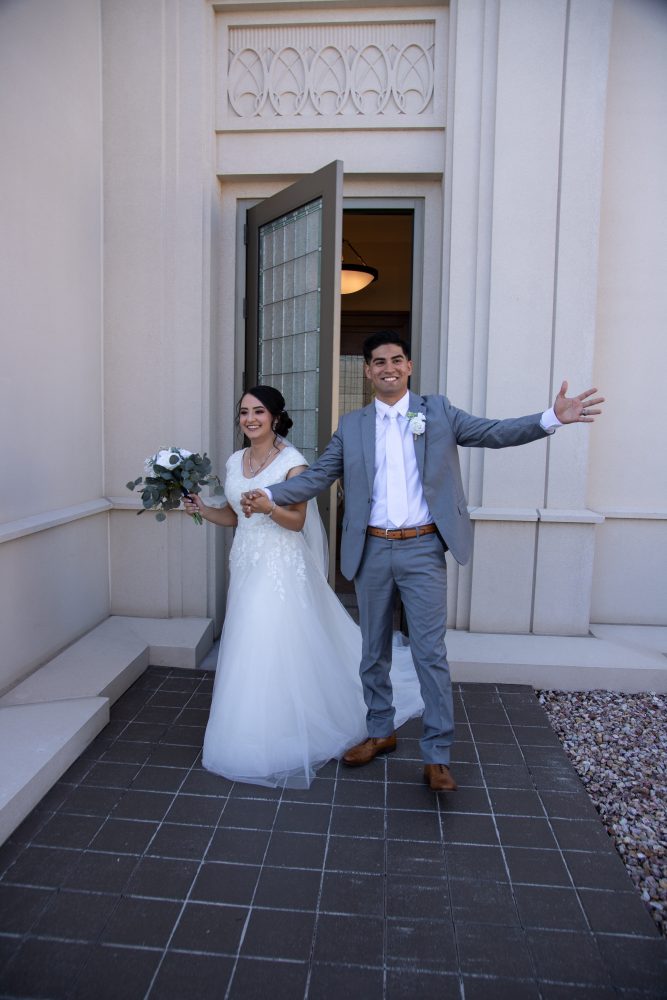 Tucson Temple wedding bride and groom exit