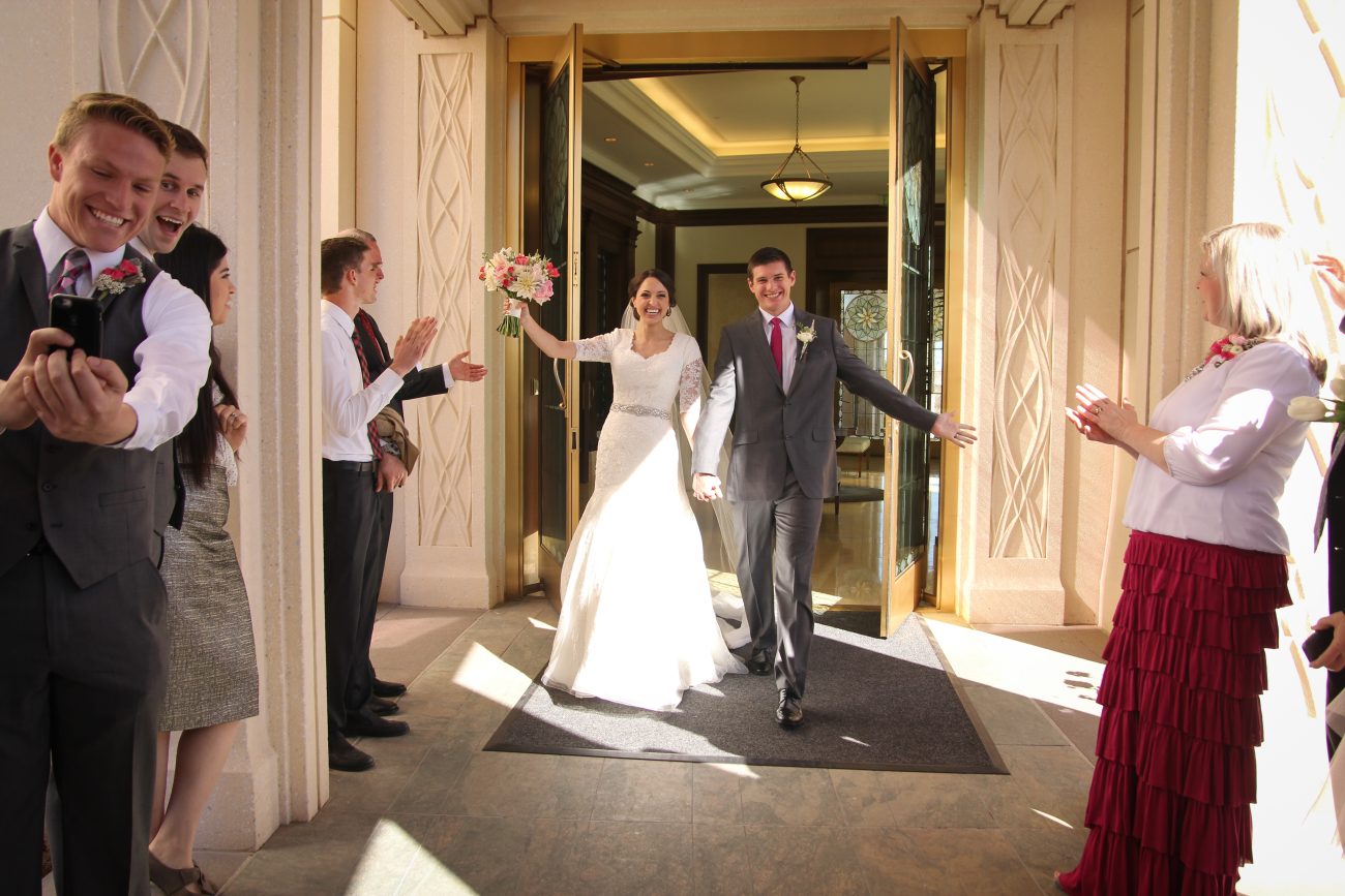 After the wedding with the bride and groom at the Gilbert Arizona Temple
