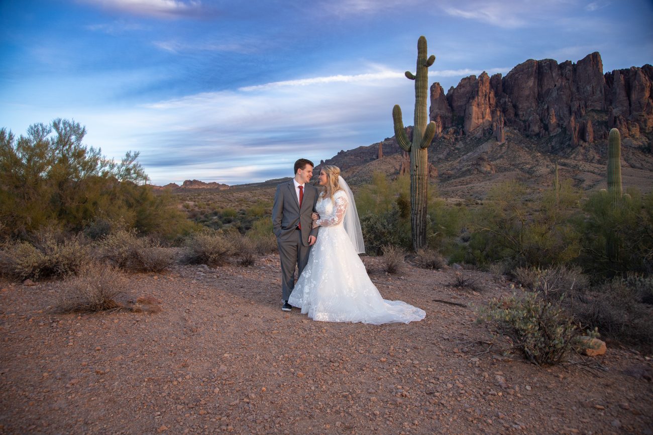 Bride and groom photos in desert. LDS wedding photography