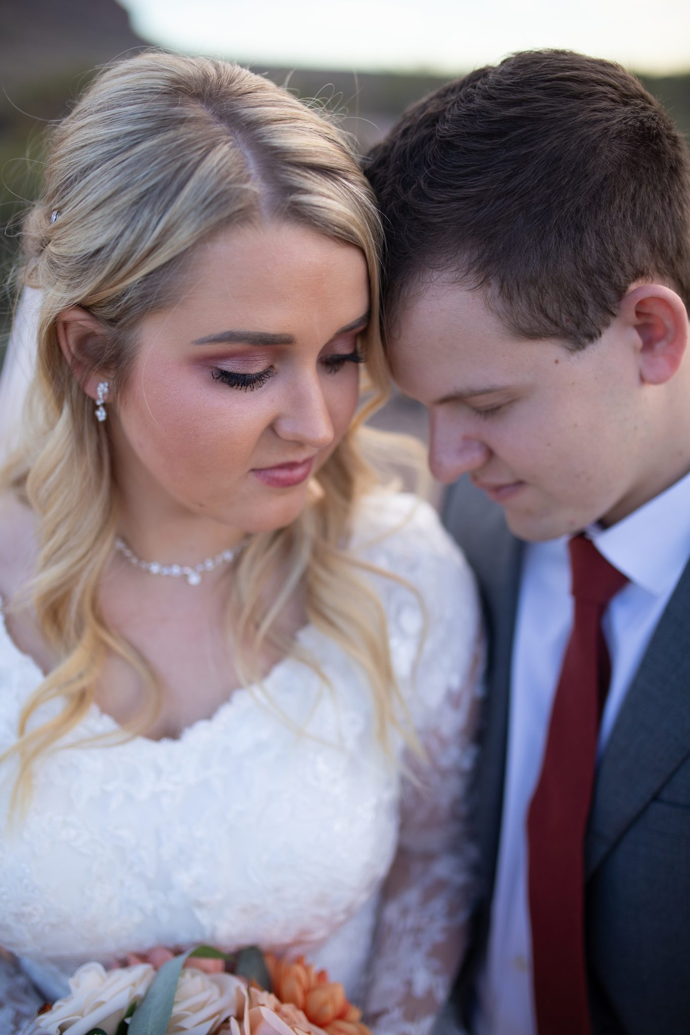 Bride and groom closeup. Gilbert Temple wedding photography.